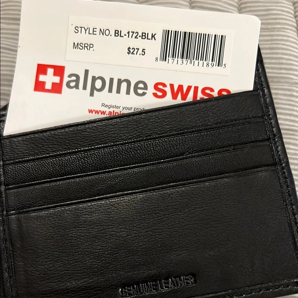 Alpine Swiss Mens Black Genuine Leather Bifold Wallet NWT Deadstock